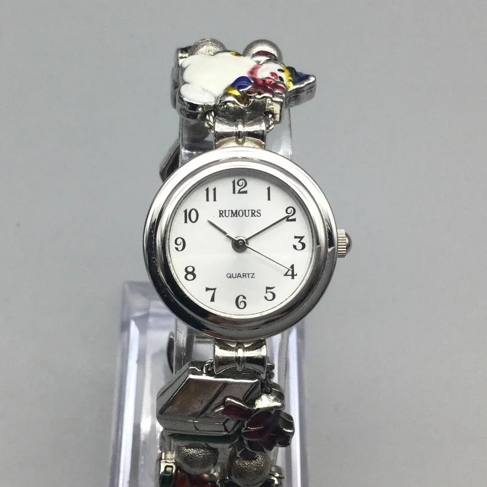 Rumours Womens Watch 24mm Silver Tone Christmas Charm Bracelet New Battery 6
